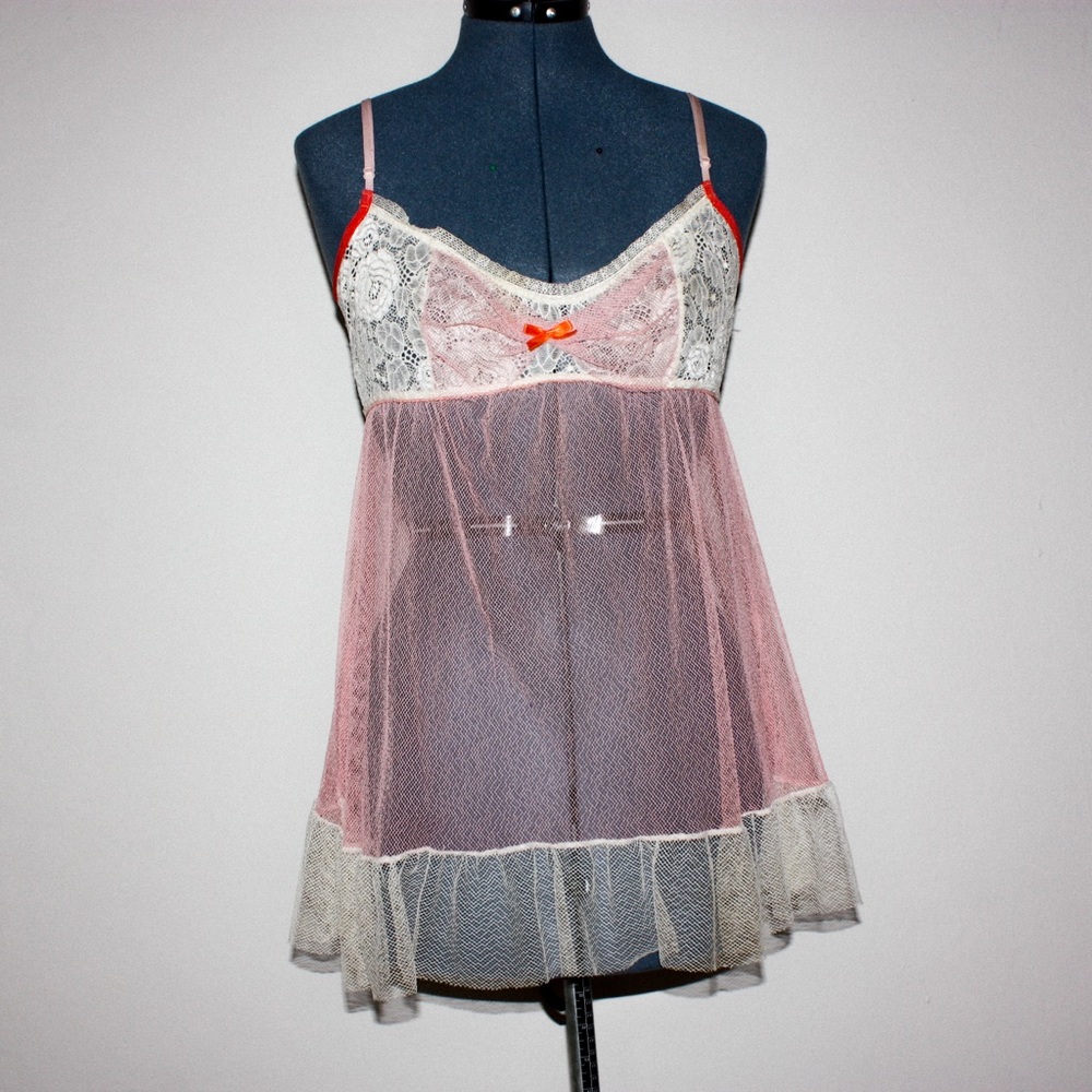 vintage sheer pink & ivory babydoll top - Picture 5 of 5